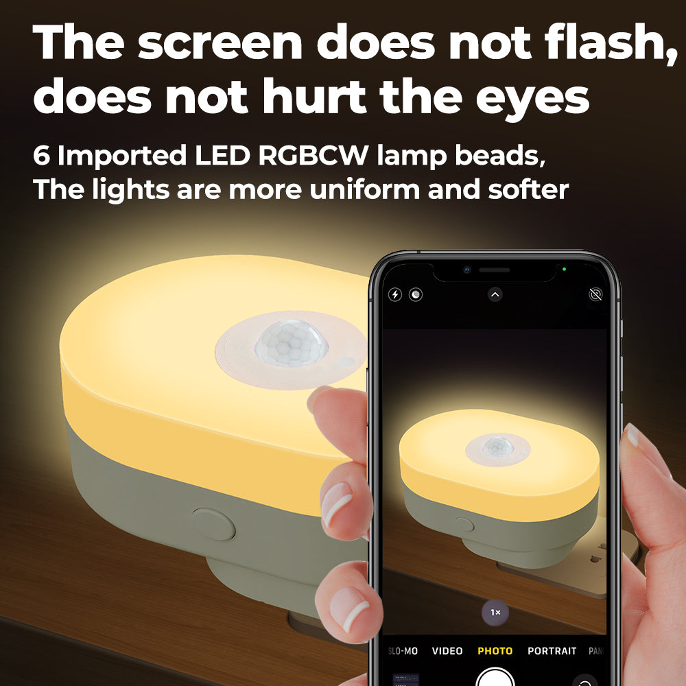 Smart color-changing WiFi night light with motion sensor and voice control – works with Tuya, Alexa, and Google.