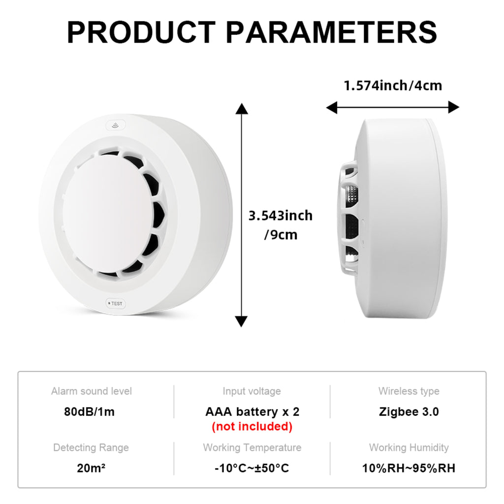 کاشفی زیرەکی ئاگری Zigbee – هەستەوەری دووکەڵ + گەرما + شێ (٣ لە ١) – ئاگادارکەرەوەی ٨٠ دیسیبڵ – کۆنتڕۆڵکردن لە ڕێگەی ئەپی Tuya/Smart Life