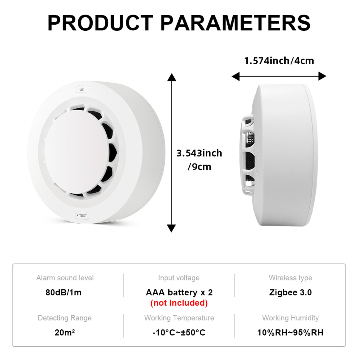 کاشفی زیرەکی ئاگری Zigbee – هەستەوەری دووکەڵ + گەرما + شێ (٣ لە ١) – ئاگادارکەرەوەی ٨٠ دیسیبڵ – کۆنتڕۆڵکردن لە ڕێگەی ئەپی Tuya/Smart Life