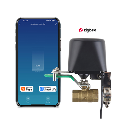Tuya's smart valve for controlling gas and water systems, featuring advanced home protection technology. 