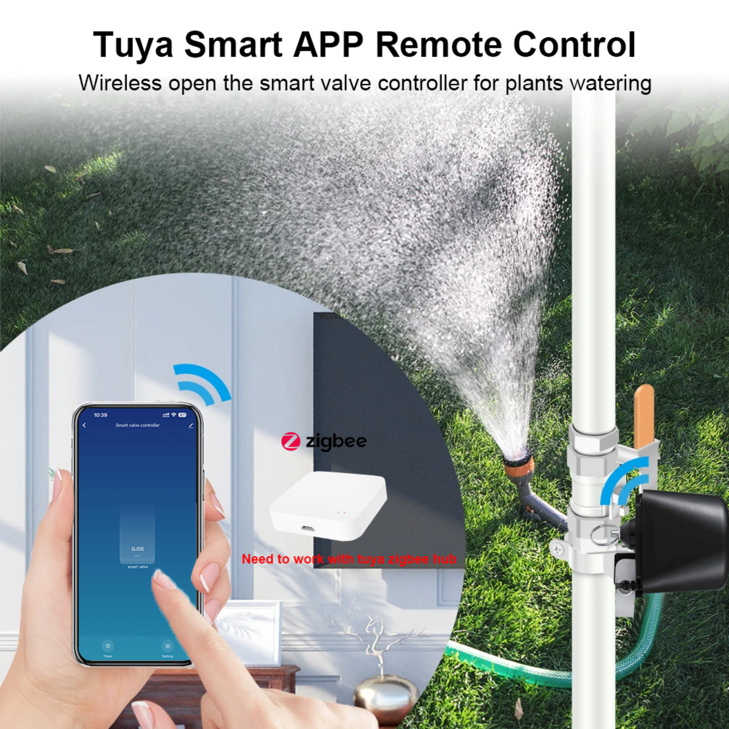 Tuya's smart valve for controlling gas and water systems, featuring advanced home protection technology. 
