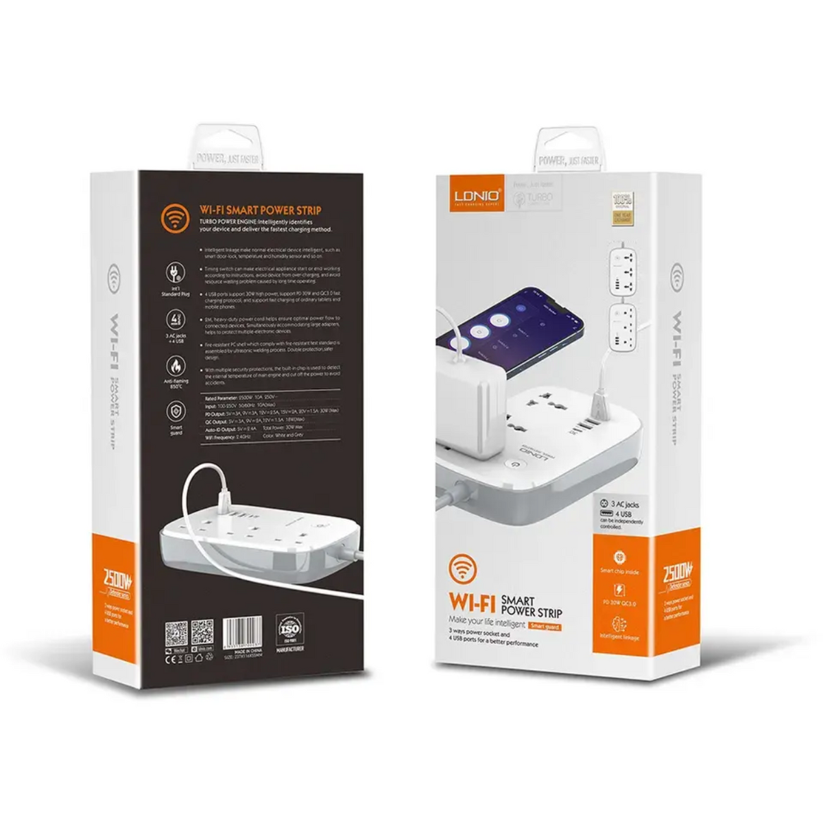 Smart Wi-Fi electric car with 3 power outlets and 4 USB ports for fast charging, Tuya app.