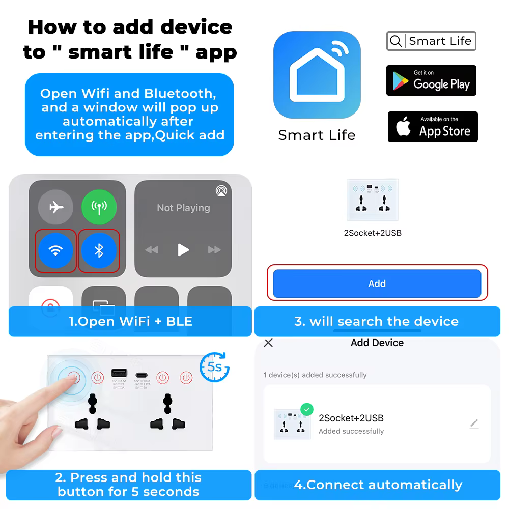 4-in-1 Smart Socket with Wi-Fi Control and Power Consumption Measurement - Compatible with Tuya and SmartLife