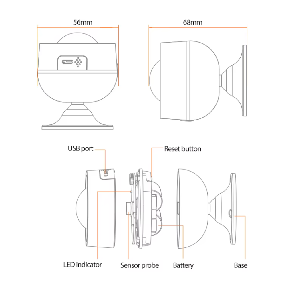 Zigbee Smart Motion Sensor (2 x CR123A batteries or USB) Tuya or SmartLife System 