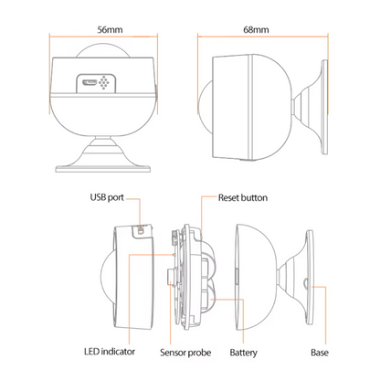 حساس حركة ذكي Zigbee (بطاريتان CR123A ×2 أو USB) نظام تويا او سمارت لايف