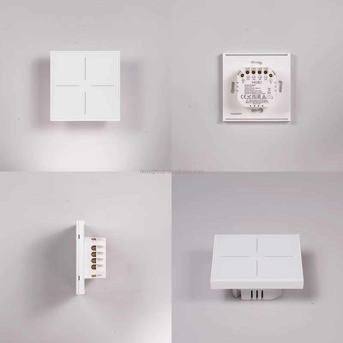 کلیلێکی زیرەکی لێکدانی Wi-Fi بە ڕووی ماتەوە لەگەڵ لەرزینی لێکدان و ڕووناکی پشتەوە - MOES Star Feather (1/2/3/4 دەرچە، کاردەکات لەگەڵ Tuya/Smart Life)
