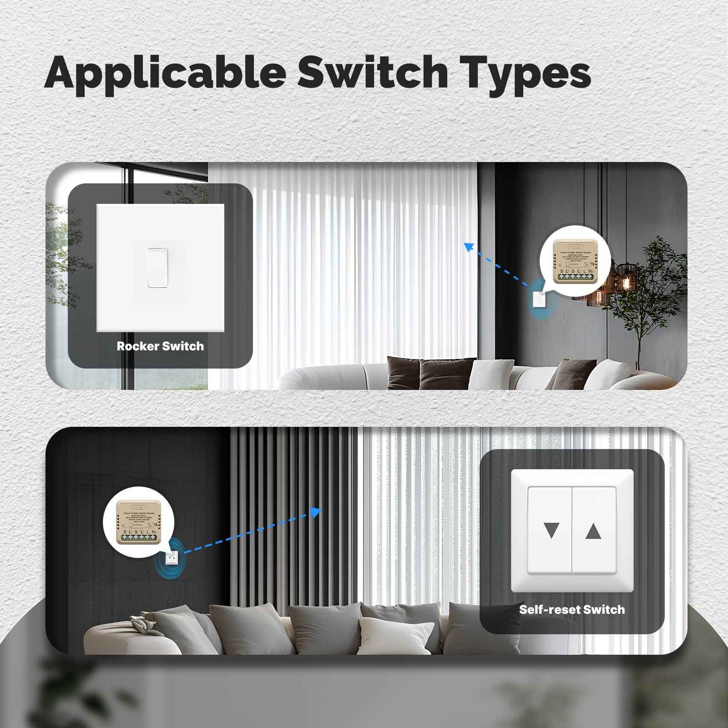وحدة مفتاح ستائر ذكية wifi (Mini) – تطبيق tuya + تحكم صوتي
