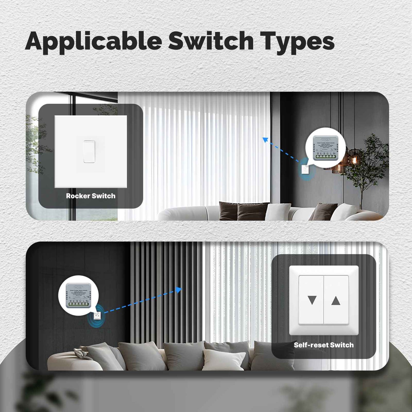 وحدة مفتاح ستائر ذكية Zigbee (Mini) – تحكم عبر التطبيق + تحكم صوتي