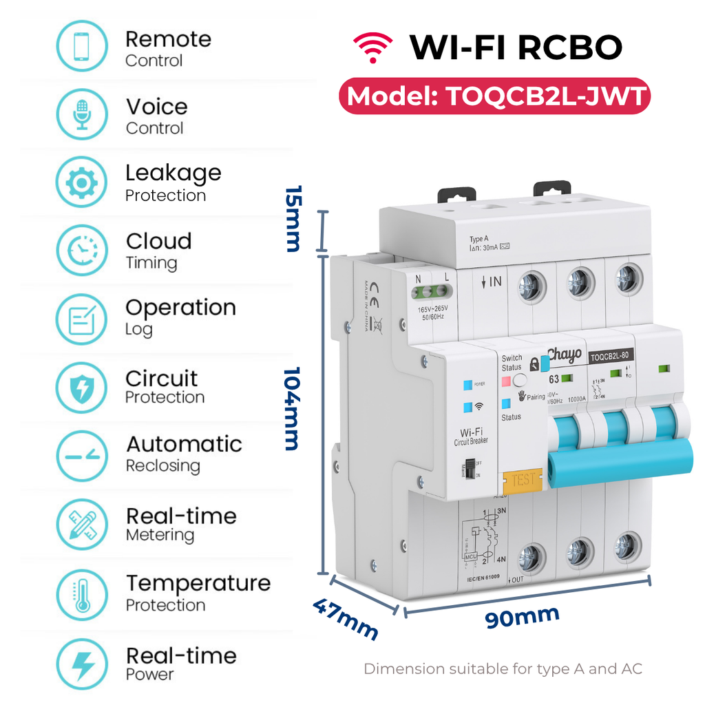 بڕەری زیرەکی بازنەی کارەبا CHAYO، 3P بە Wi-Fi – Type AC | ئەپی Tuya