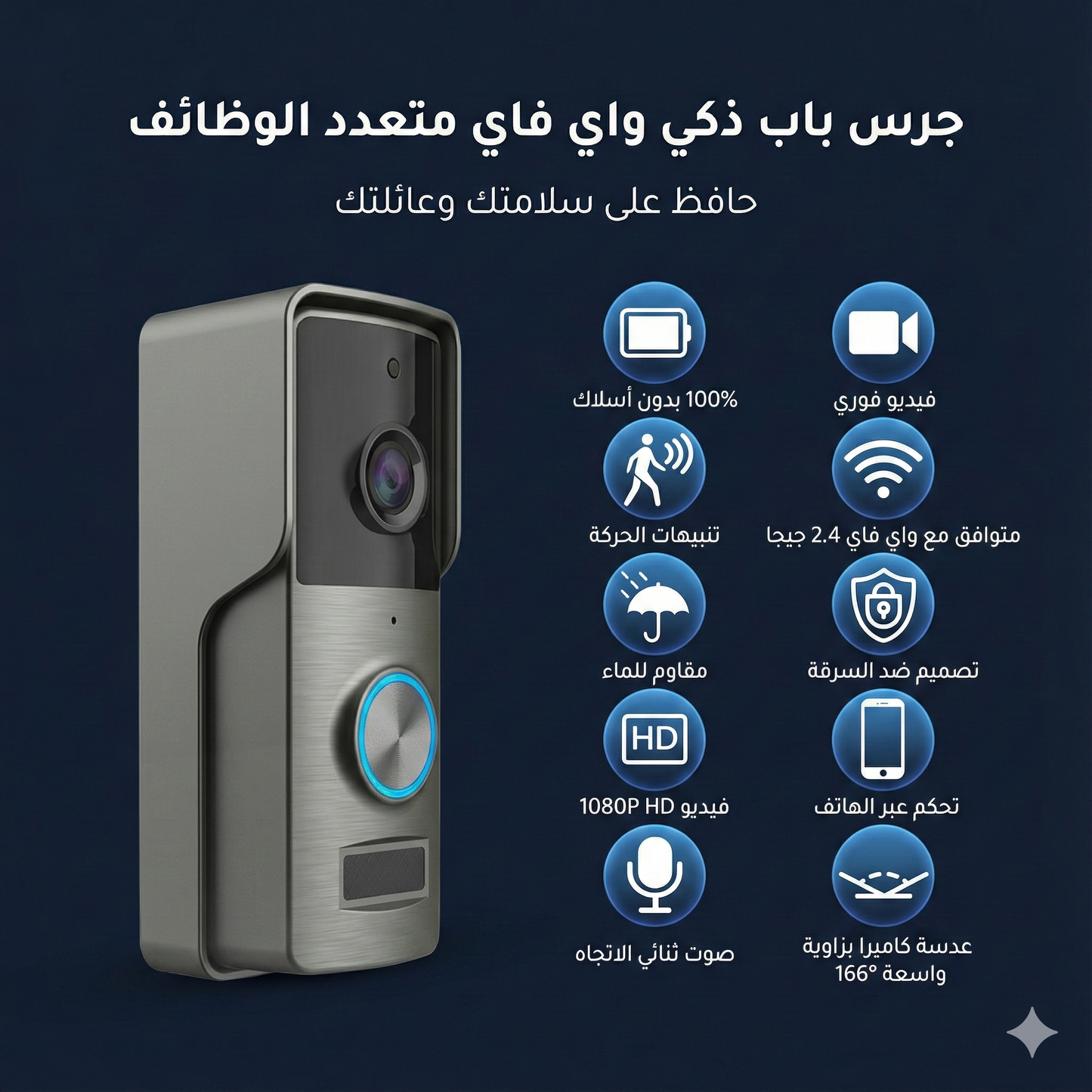 جرس باب ذكي واي فاي – كاميرا 1080P نظام  (Tuya)