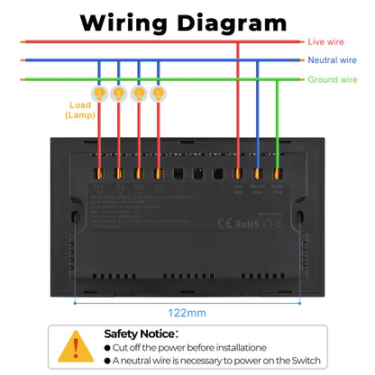 سوج لمس ذكي رباعي + مقبس عالمي Wi-Fi (Tuya)