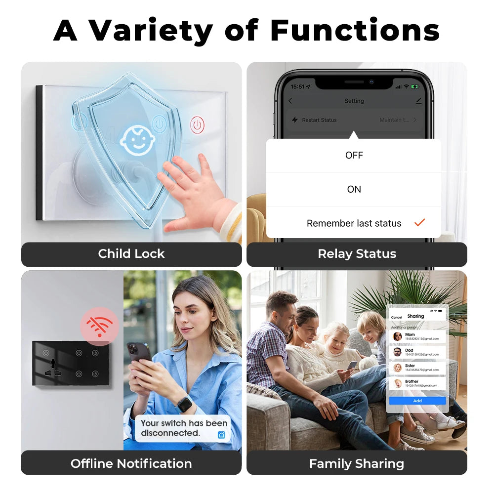 سوج لمس ذكي رباعي + مقبس عالمي Wi-Fi (Tuya)