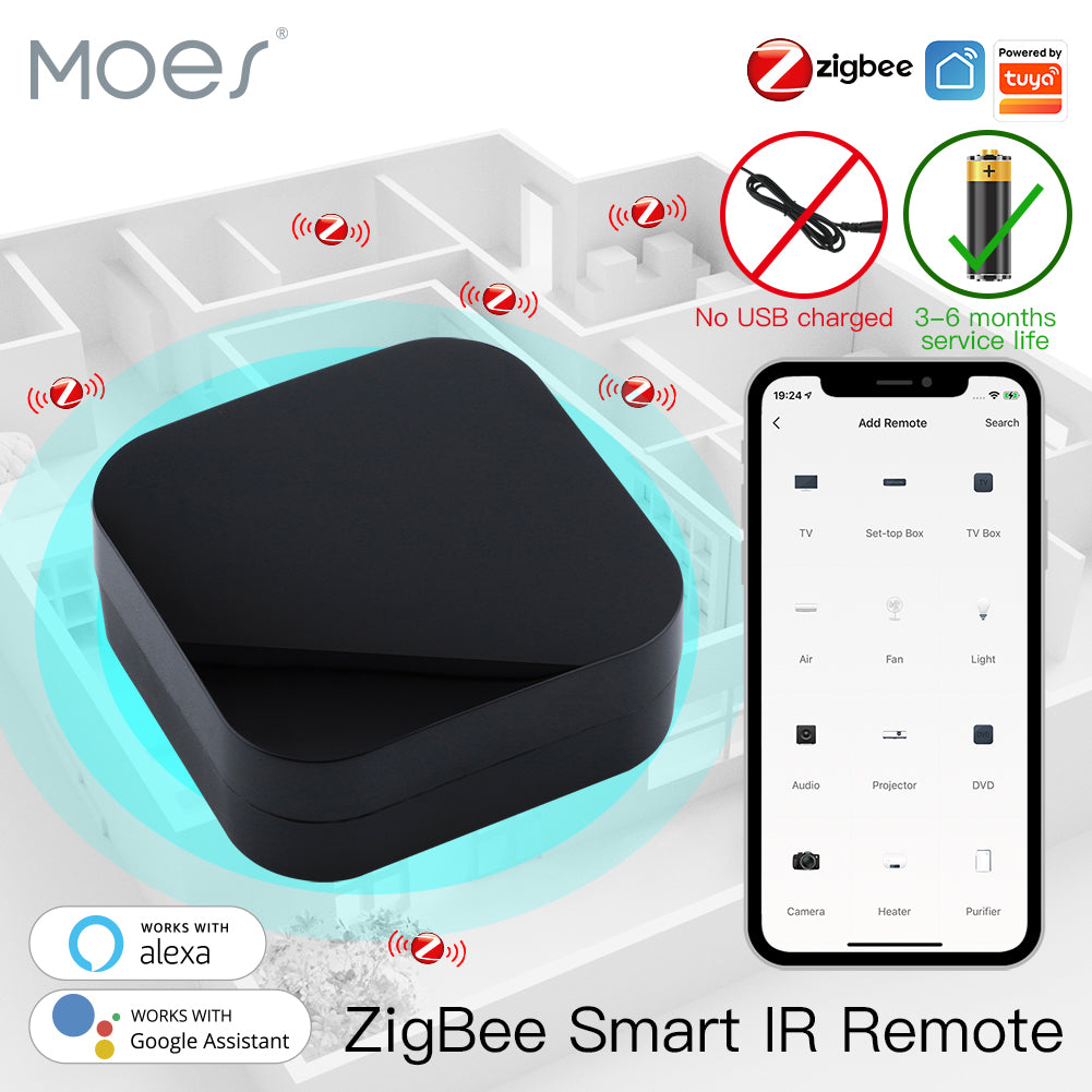 جهاز تحكم MOES ذكي شامل (IR Blaster) لإدارة الأجهزة بالأشعة تحت الحمراء عبر تطبيق Tuya و Smart Life متوافق مع نظام Zigbee