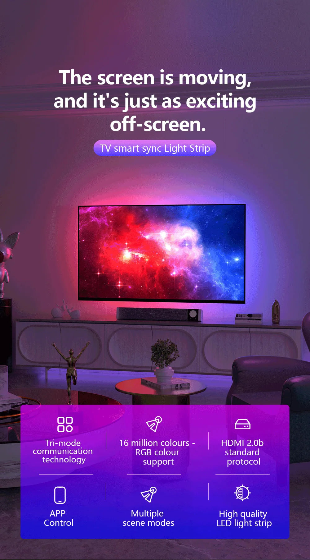 نظام الإضاءة الخلفية المتزامن الذكي  للشاشات 55-65 بوصة تطبيق TUYA  -سمارت لايف