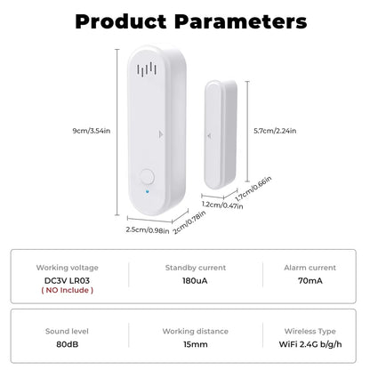 مستشعر فتح الأبواب والنوافذ الذكي مزود بانذار صوتي وضوء تحذيري تحكم عن بعد عن طريق تطبيق تويا