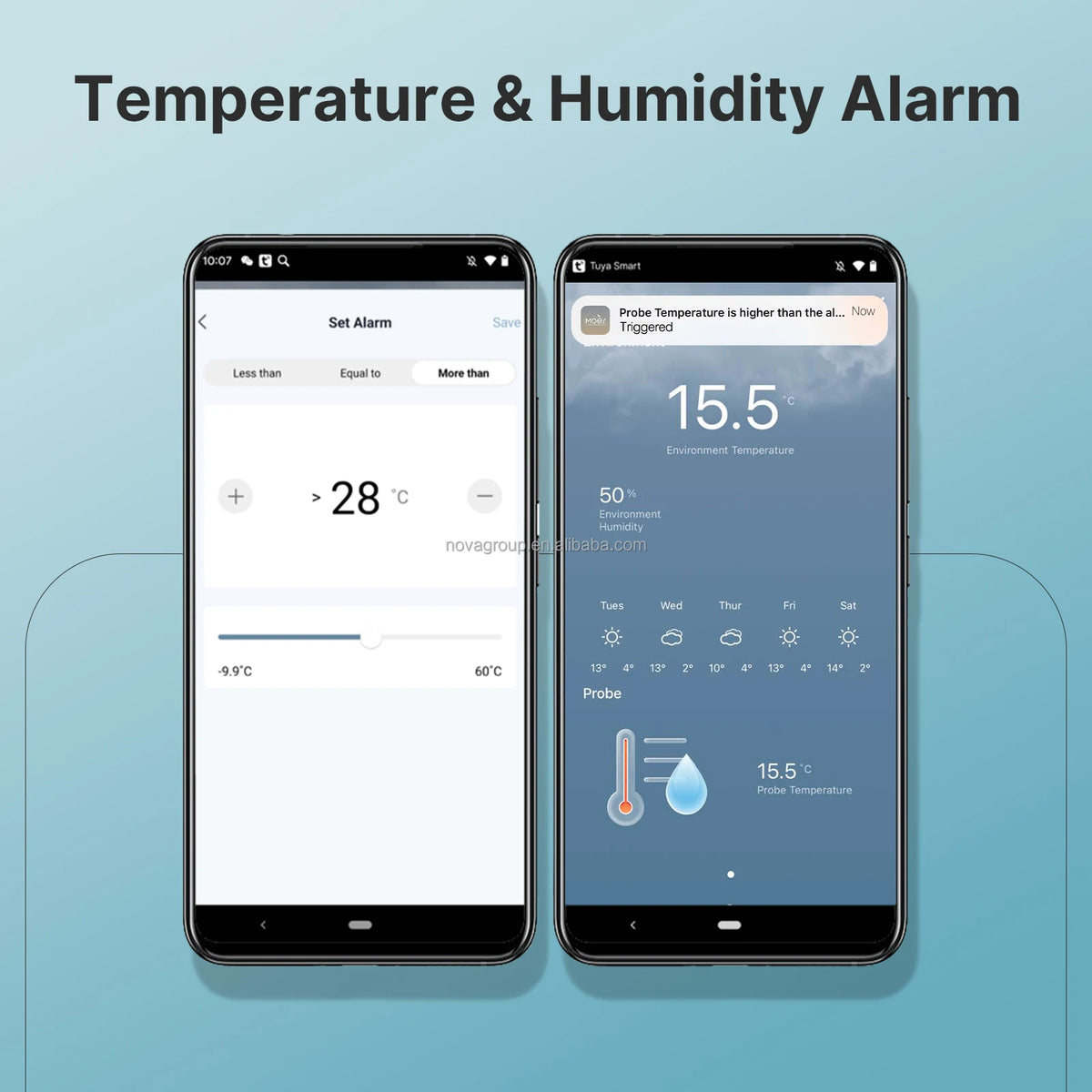 Smart Temperature and Humidity Sensor with Display, External Probe, and Wi-Fi System