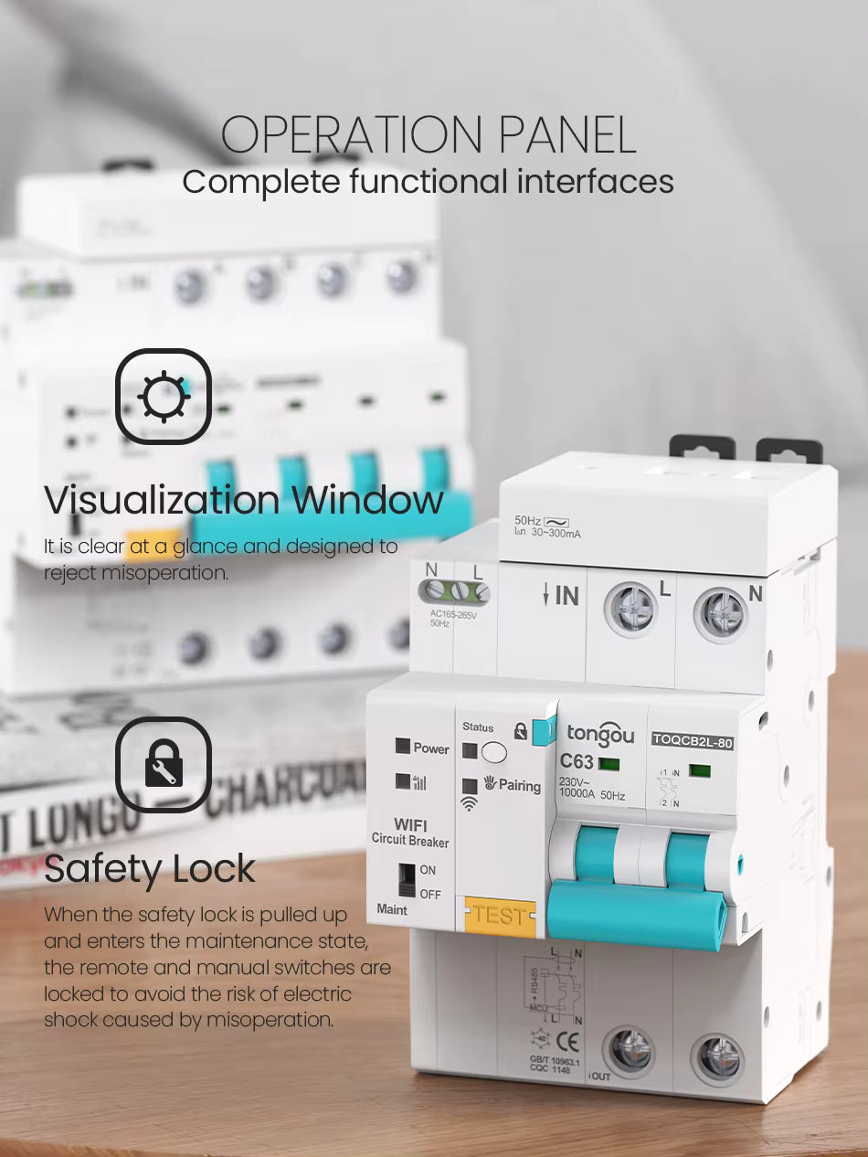 موه‌لیده‌ی پاراستنی زیره‌کی 2P (RCBO) له‌گه‌ڵ Wi-Fi – گونجاو له‌گه‌ڵ Tuya / Smart Life