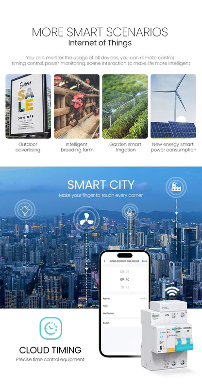 قاطع حماية ذكي 2P (RCBO) مع Wi-Fi – متوافق مع Tuya / Smart Life