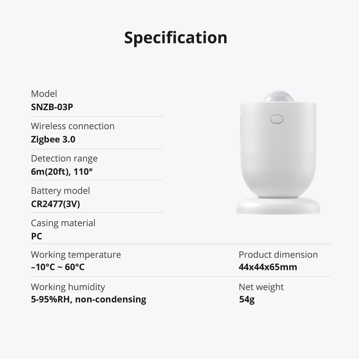 SONOFF SNZB-03P — Zigbee Motion Sensor (5s faster detection + illumination detection)