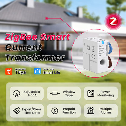 مراقب استهلاك الطاقة الذكي Tuya Zigbee مع محول تيار CT (1-50A) | دقة 99.5% وتوافق مع Smart Life