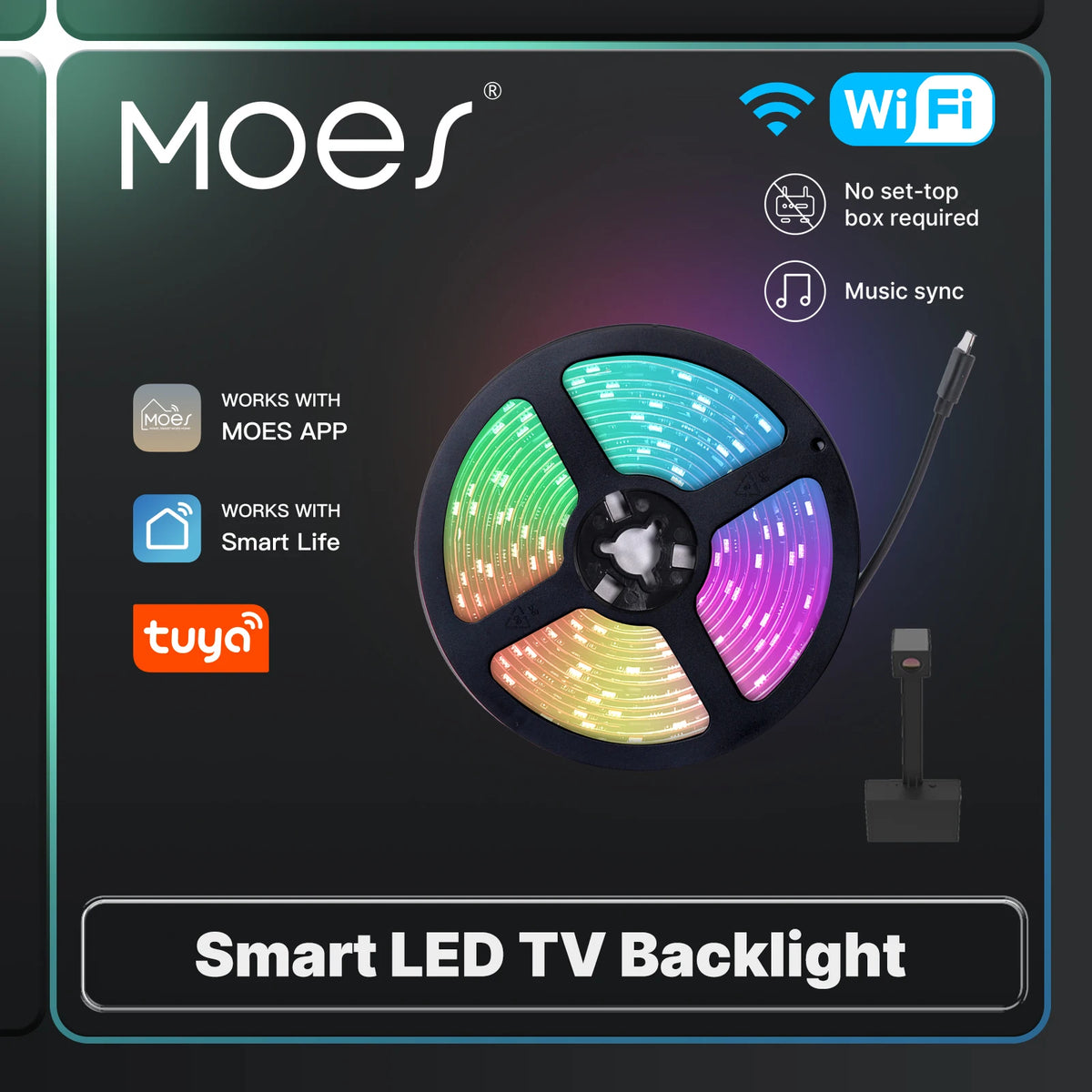 شريط الإضاءة الذكي MOES LED للتلفزيون مع كاميرا 1080P  لمزامنة اضاءه الشاشة تطبيق tuya