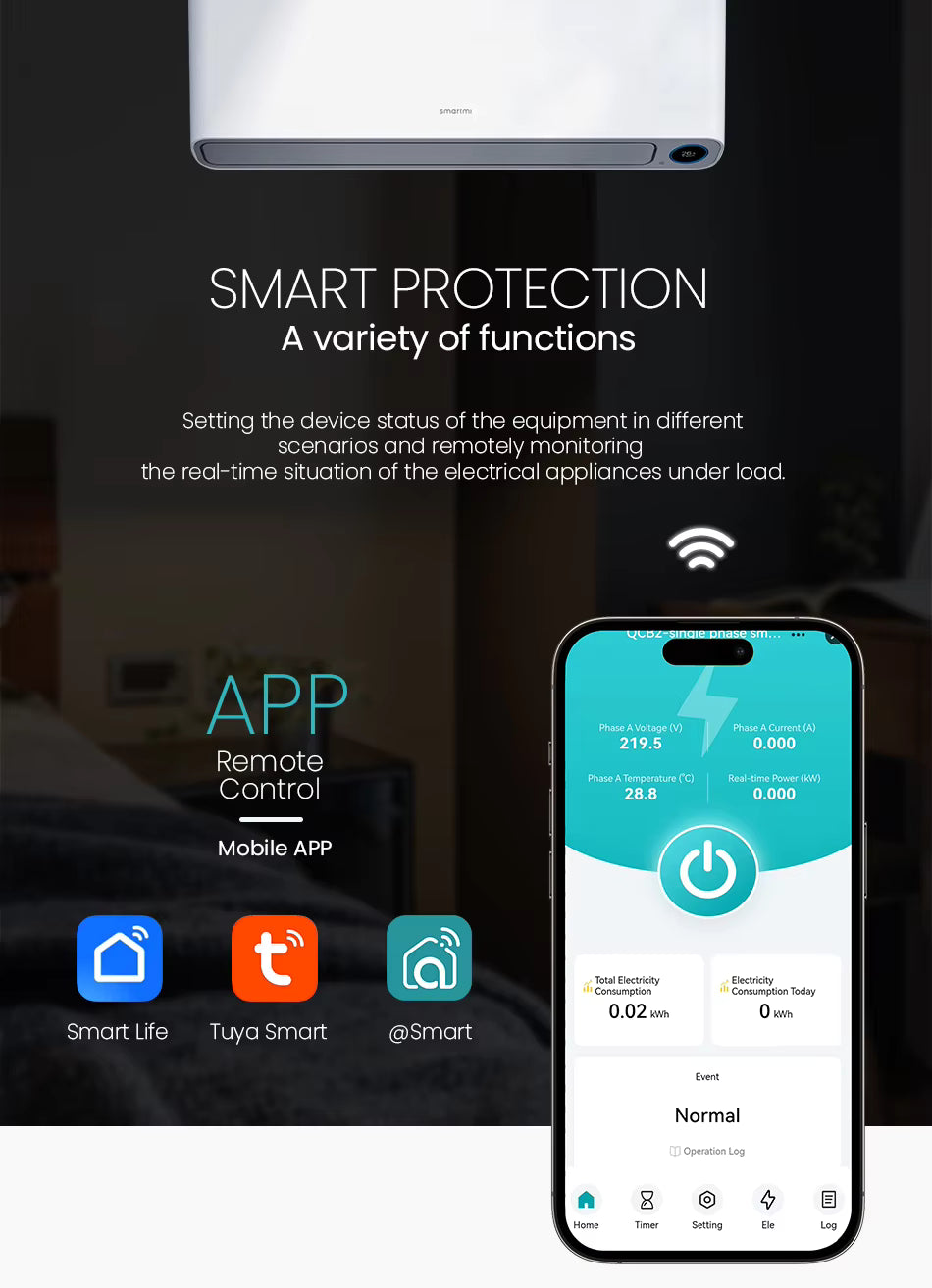 موه‌لیده‌ی پاراستنی زیره‌کی 2P (RCBO) له‌گه‌ڵ Wi-Fi – گونجاو له‌گه‌ڵ Tuya / Smart Life