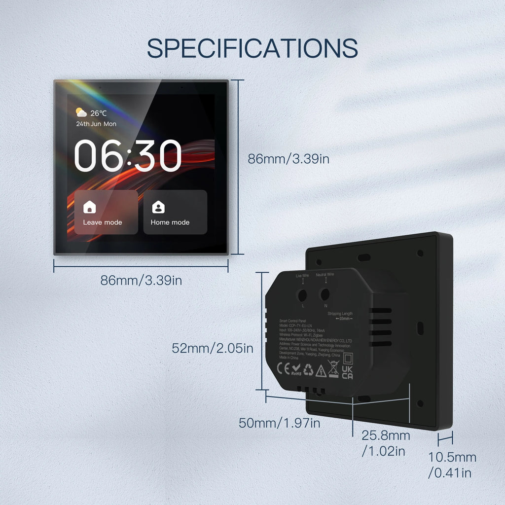 Tuya Smart Home Control Center with 4-inch touchscreen, built-in Alexa, and Zigbee voice and wireless control for over 100 smart home devices. 