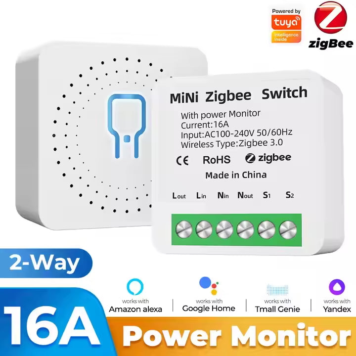 مفتاح ذكي صغير من Tuya بنظام ZigBee 3.0 - تحكم ذكي بالطاقة واستهلاك الكهرباء (16 أمبير)