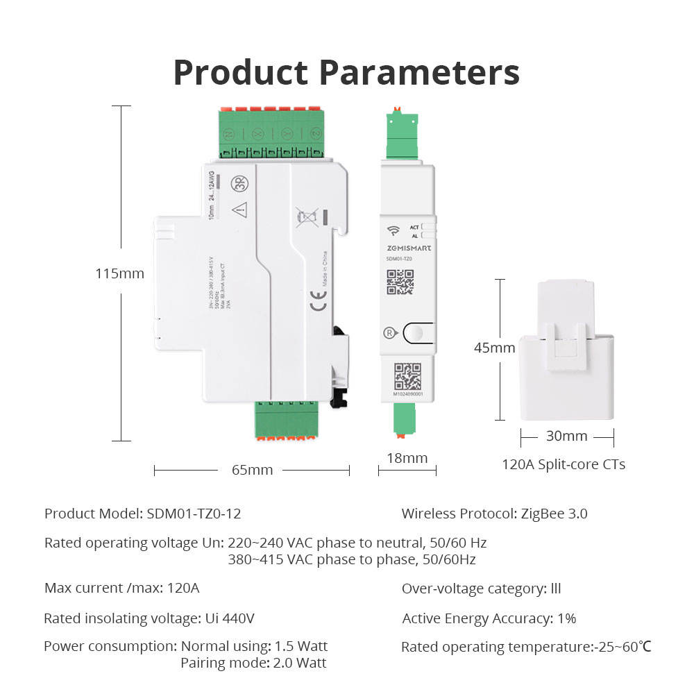 Zemismart Smart Energy Meter (3-Phase - 120A) Zigbee