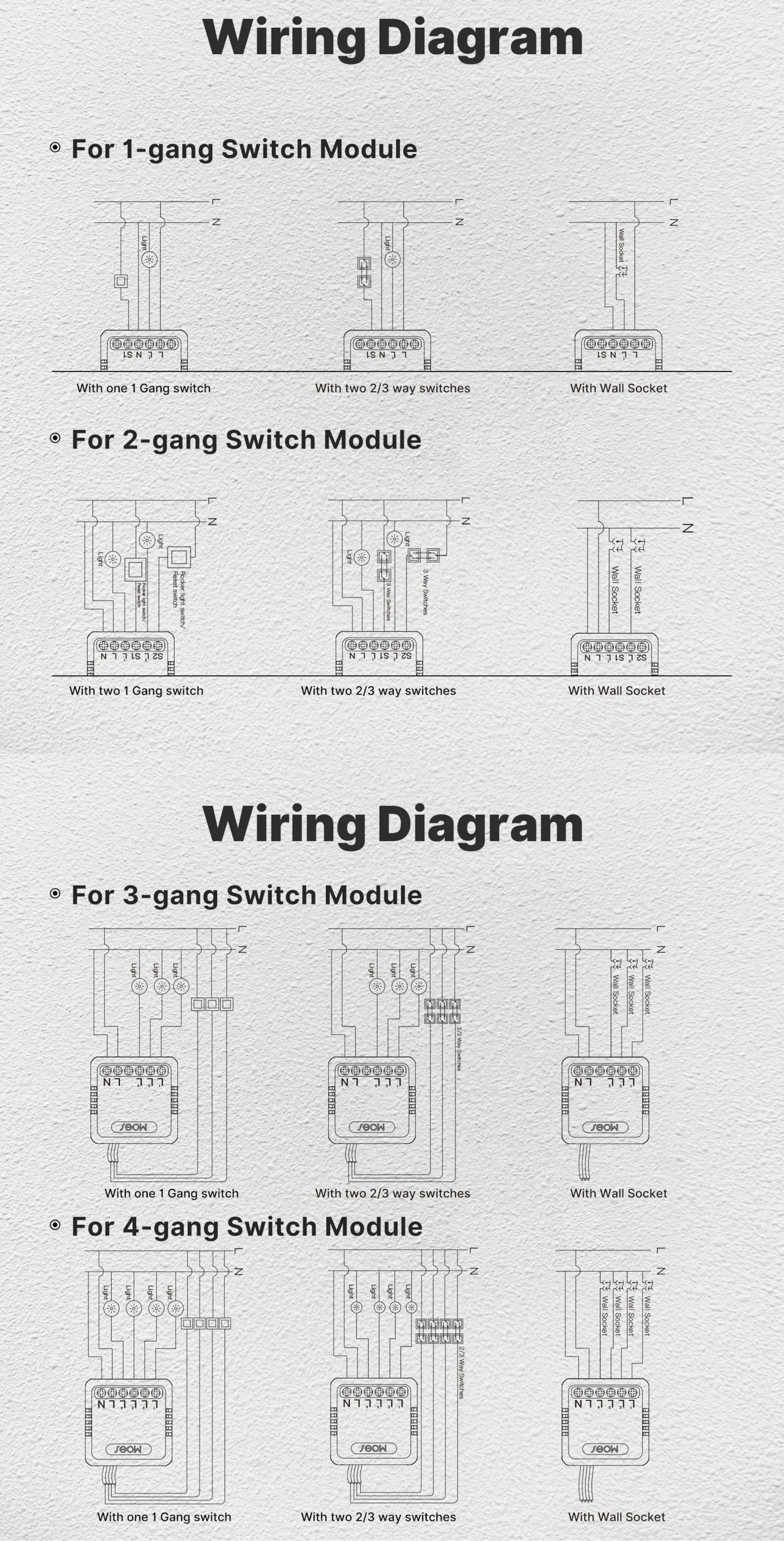 مفتاح التحكم الذكي Moes Wi-Fi - متوافق مع Tuya و Smart Life بـ 1 أو 2 أو 3 أو 4 مخارج