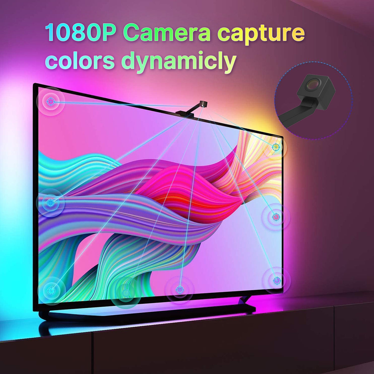 شريط الإضاءة الذكي MOES LED للتلفزيون مع كاميرا 1080P  لمزامنة اضاءه الشاشة تطبيق tuya