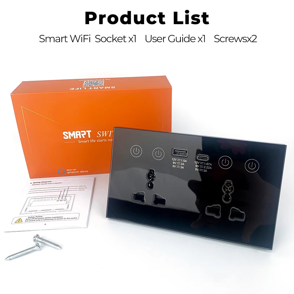 4-in-1 Smart Socket with Wi-Fi Control and Power Consumption Measurement - Compatible with Tuya and SmartLife