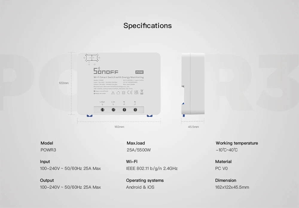 مفتاح سونوف الذكي POWR3 (Wi-Fi) مع مراقبة استهلاك الطاقة