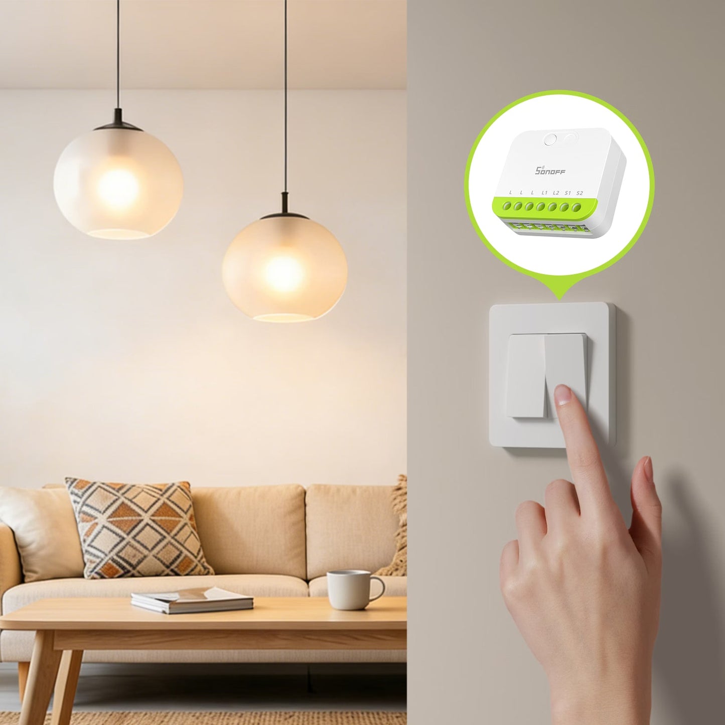 مفتاح سونوف ميني ديو (MINI DUO) الذكي ثنائي الخطوط بتقنية (Zigbee) | MINI-ZB2GS