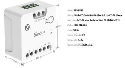 مفتاح سونوف ميني الذكي بتوصيل جاف (Zigbee) | MINI-ZBD