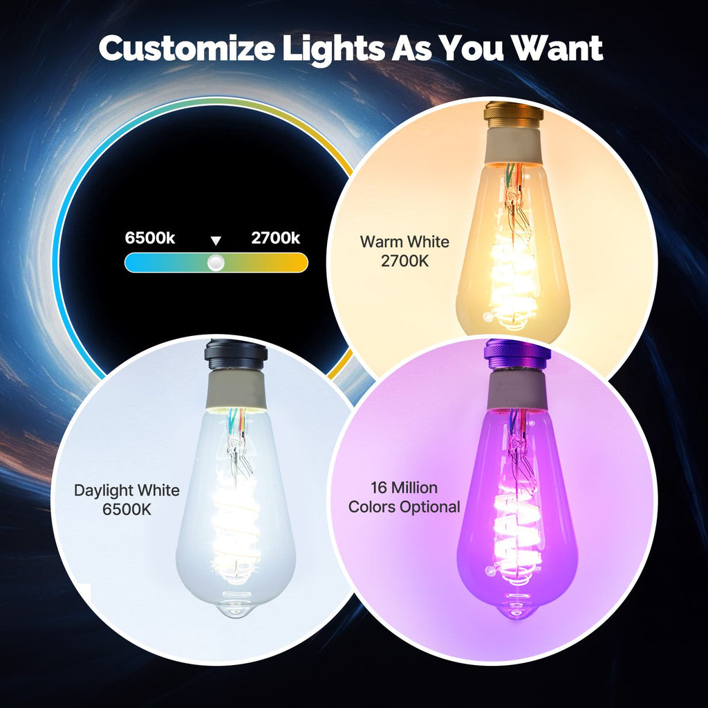 MOES ST64 Smart Edison Bulb - Multicolored with Matter Support and Tuya App