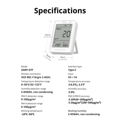 جهاز سونوف AirGuard الذكي لمراقبة جودة الهواء (PM2.5/PM10) بتقنية (Matter عبر Wi-Fi) | SAWF-07P
