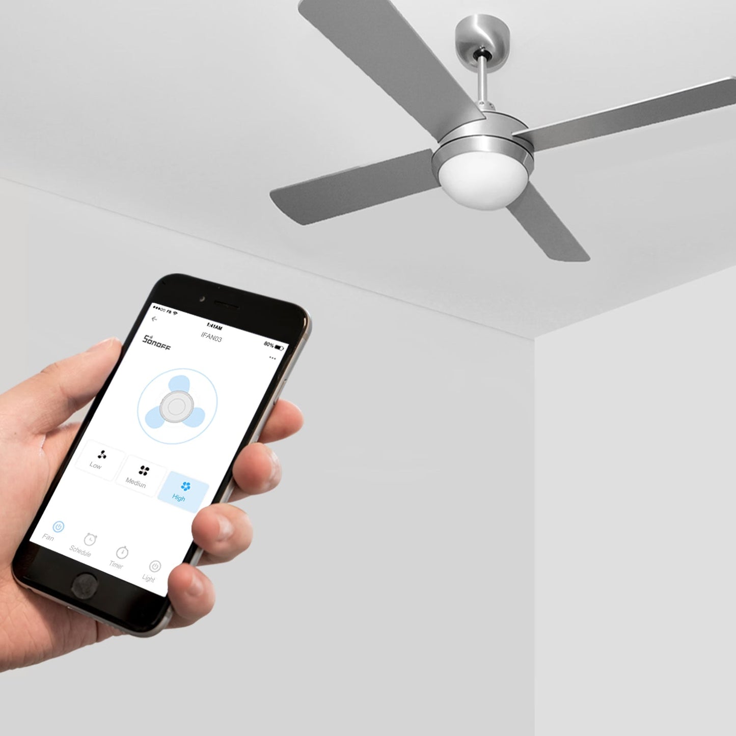 وحدة تحكم سونوف iFan04 الذكية بمروحة السقف والإضاءة بتقنية (Wi-Fi) مع ريموت تحكم