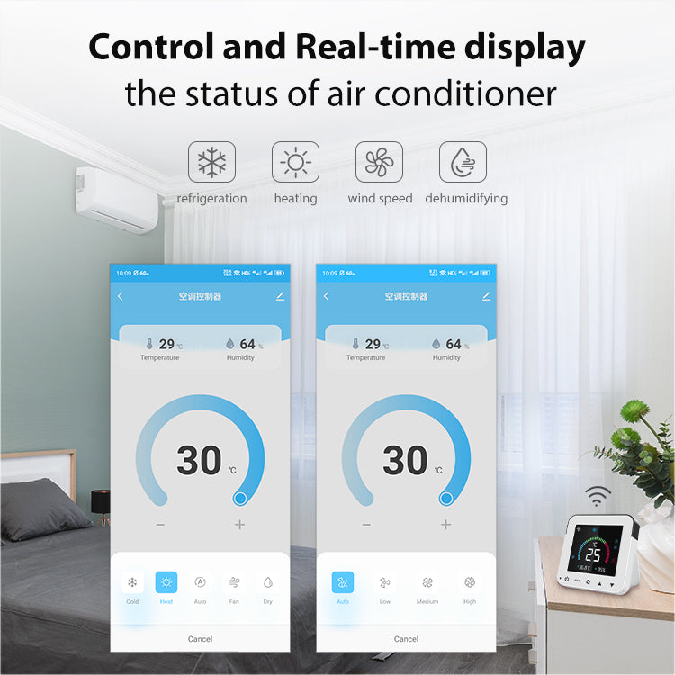 Smart air conditioner controller via Wi-Fi and IR with temperature and humidity display – Tuya