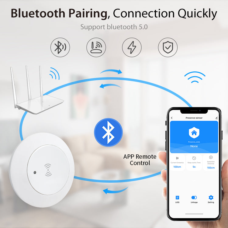 Smart human presence sensor, ceiling, wall, or false ceiling mounting, operates directly on electricity, Wi-Fi system, Smart Life or Tuya app 