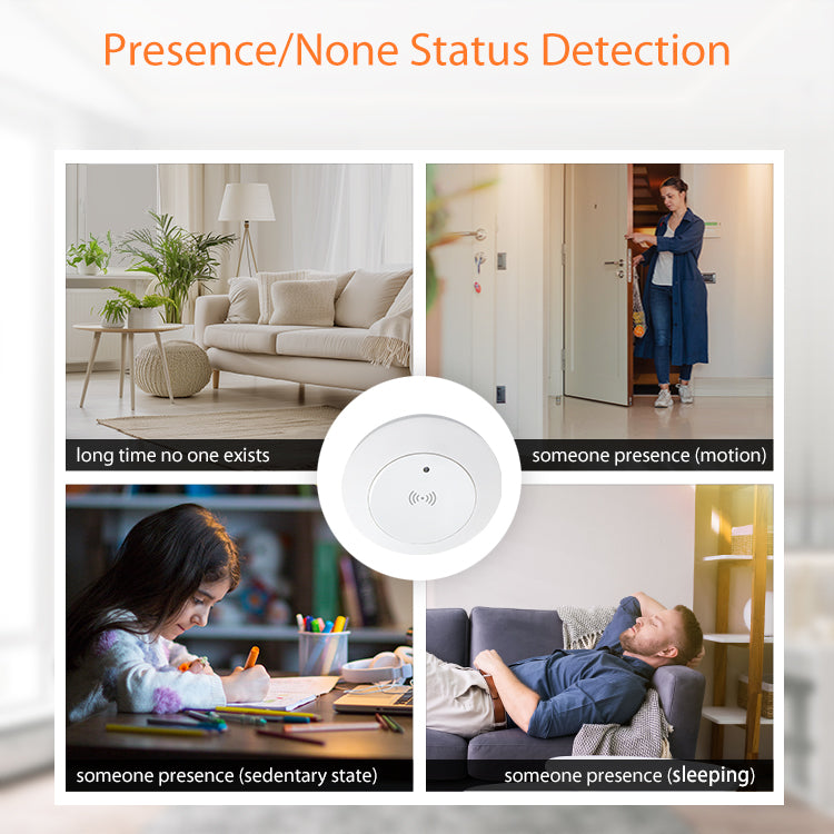 Smart human presence sensor, ceiling, wall, or false ceiling mounting, operates directly on electricity, Wi-Fi system, Smart Life or Tuya app 