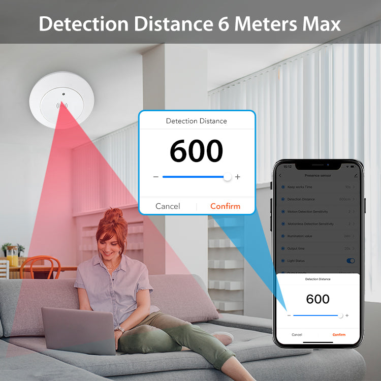 Smart human presence sensor, ceiling, wall, or false ceiling mounting, operates directly on electricity, Wi-Fi system, Smart Life or Tuya app 