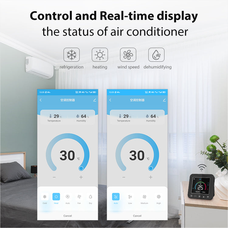 Smart air conditioner controller via Wi-Fi and IR with temperature and humidity display – Tuya