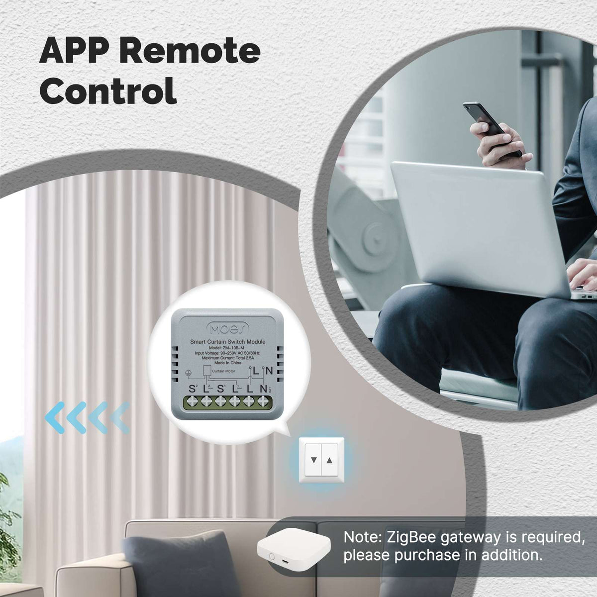 یەکەی کلیلی پەردەی زیرەکی Zigbee (مینی) – ئەپی تویا + کۆنتڕۆڵی دەنگی