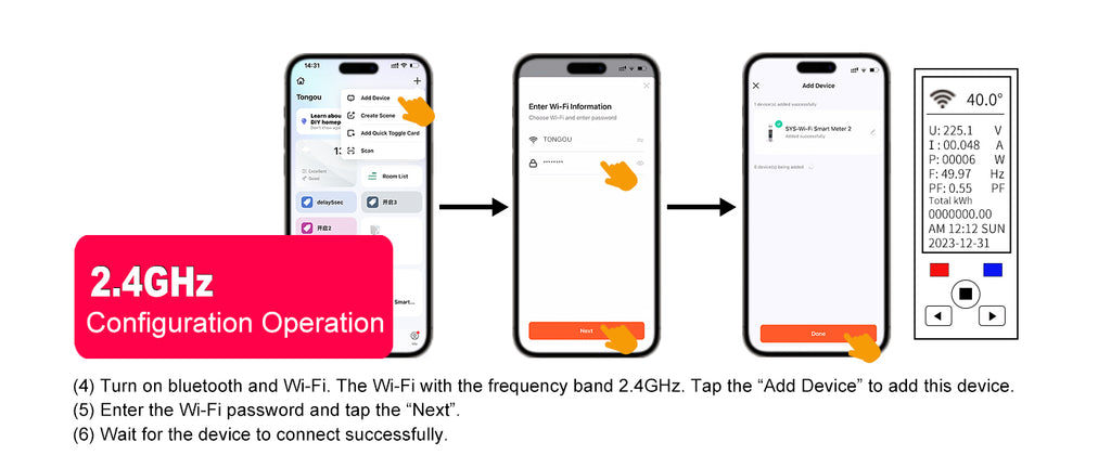 TO-Q-SYS-JWT app pairing example using Bluetooth-assisted setup and 2.4 GHz Wi-Fi.