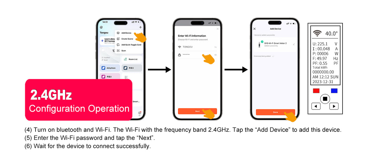 TO-Q-SYS-JWT app pairing example using Bluetooth-assisted setup and 2.4 GHz Wi-Fi.