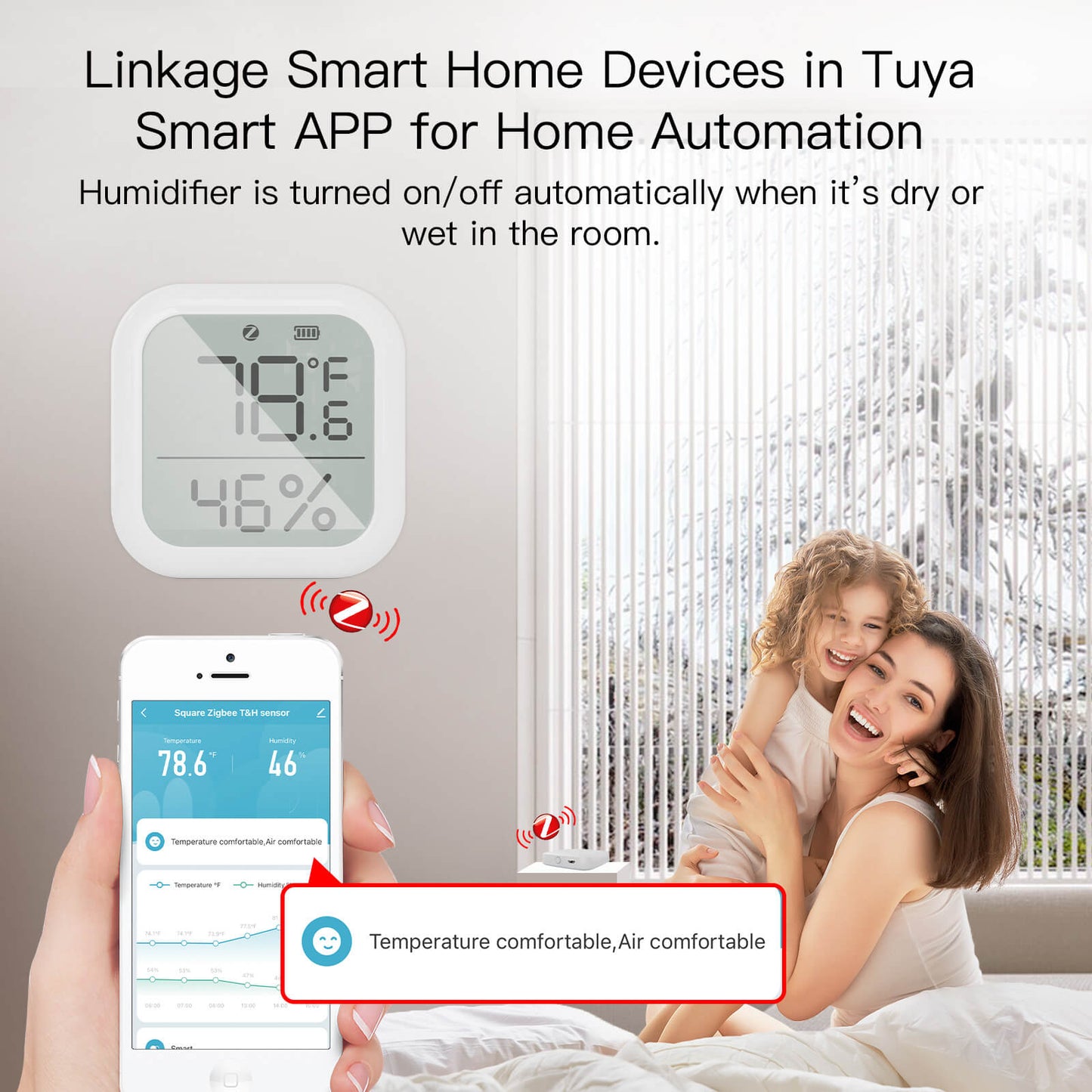 حساس الحرارة والرطوبة الذكي نظام zigbee- tuya