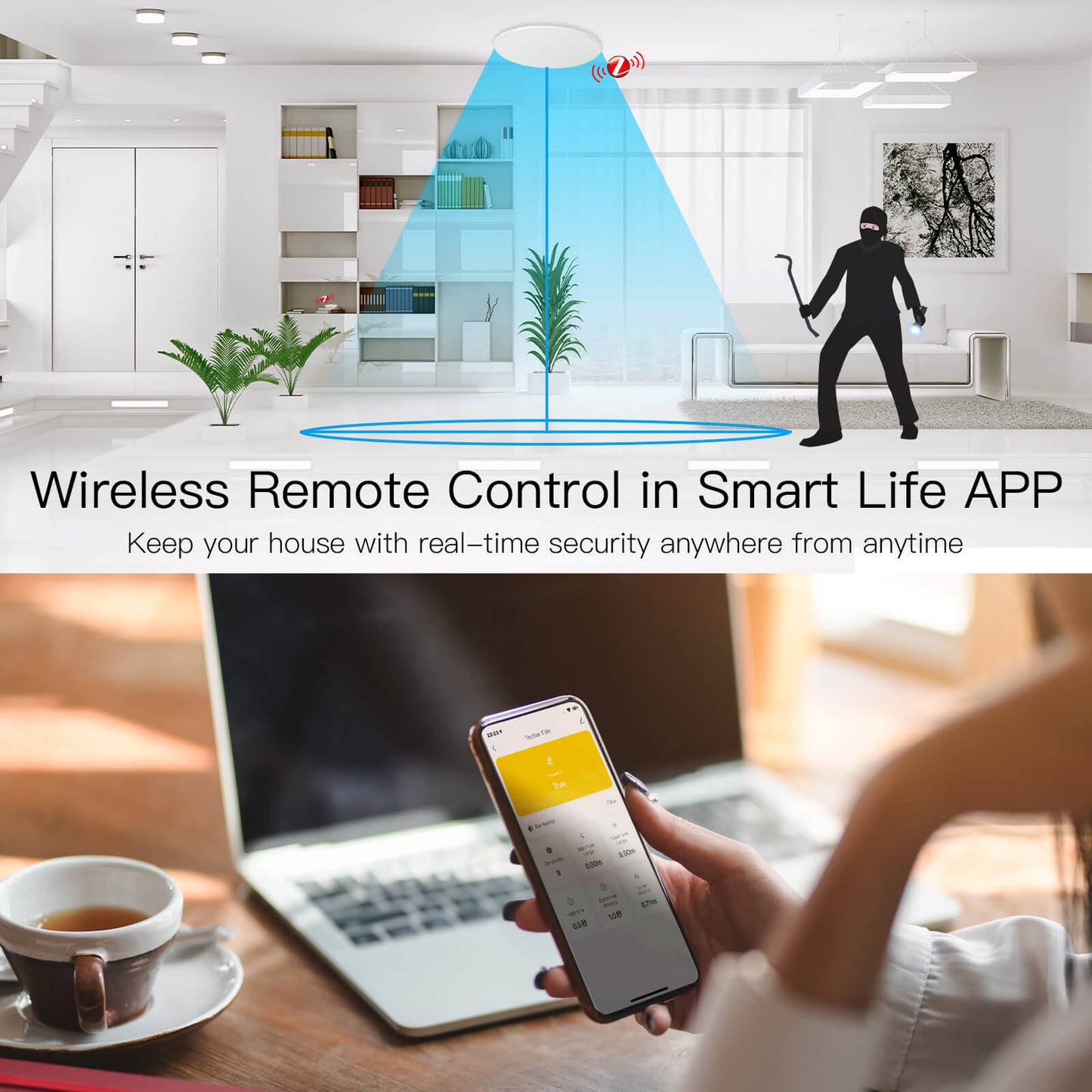 مستشعر ذكي لكشف التواجد البشري والحركة للتركيب في السقف بتقنية رادار الموجات الدقيقة (mmWave) و PIR متوافق مع نظام Zigbee