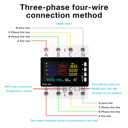 قاطع ذكي WiFi 80A ثلاثي الأطوار (3 فاز + N) مع حماية كهربائية نظام تويا