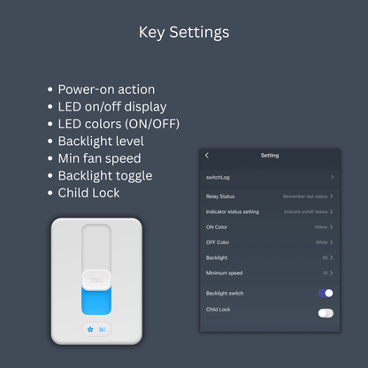 مفتاح مروحة ذكي  ضغط  5 سرعات نظام zigbee -tuya -قفل اطفال اضاءه قابله للتعديل